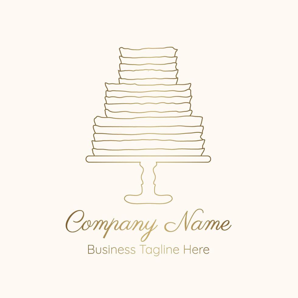 Golden Cake Outline Logo for Bakery in Minimal Clean Style vector