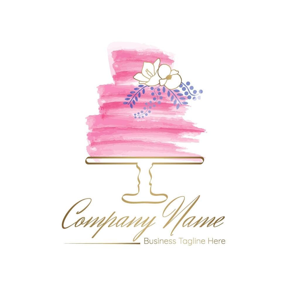 Cake Bakery Logo Design in Watercolor Style vector