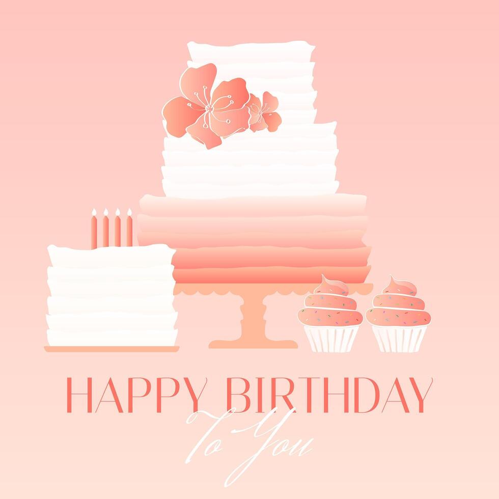 Happy Birthday To You Congratulation Card ot Postcard Illustration With Cake vector