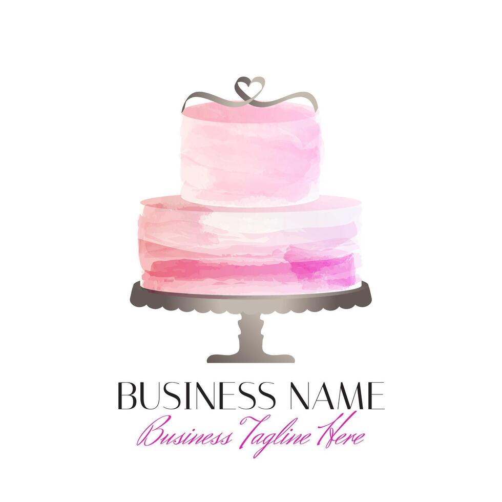 Pink Cake Logo Design with Heart vector