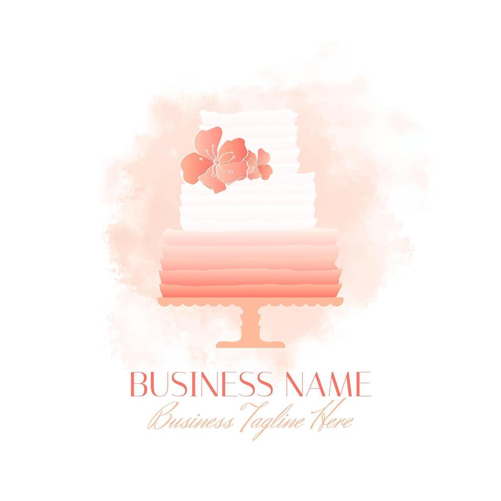 Cake Bakery Logo in Elegant Style in Peach Color vector