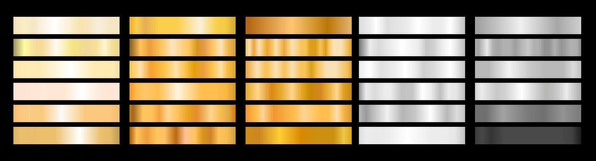 Metal Gradient Collection of Gold, Golden Pearl and Silver Swatches vector
