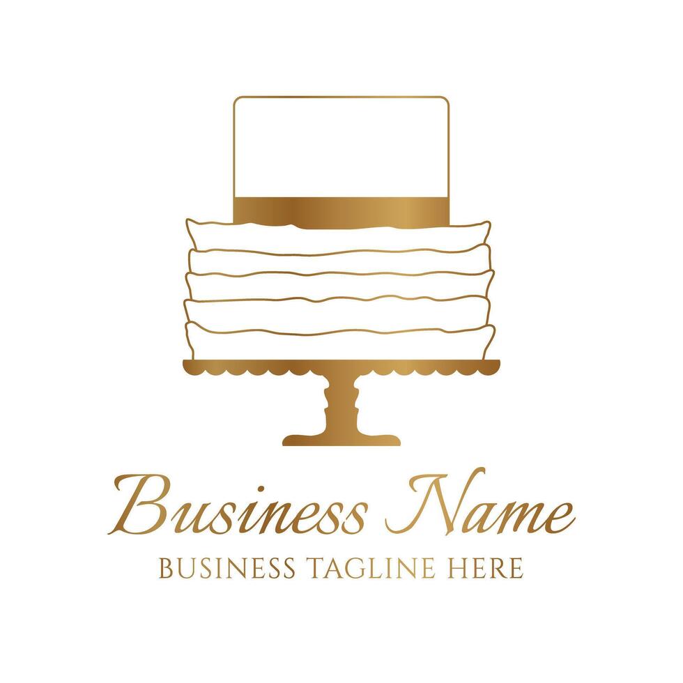 Gold Cake Outline Logo for Bakery or Confectioner Business vector