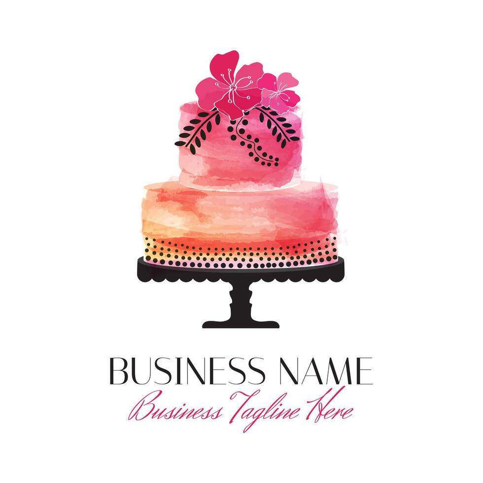 Flamboyant Cake Logo with Pink Flowers and Orange Colors vector