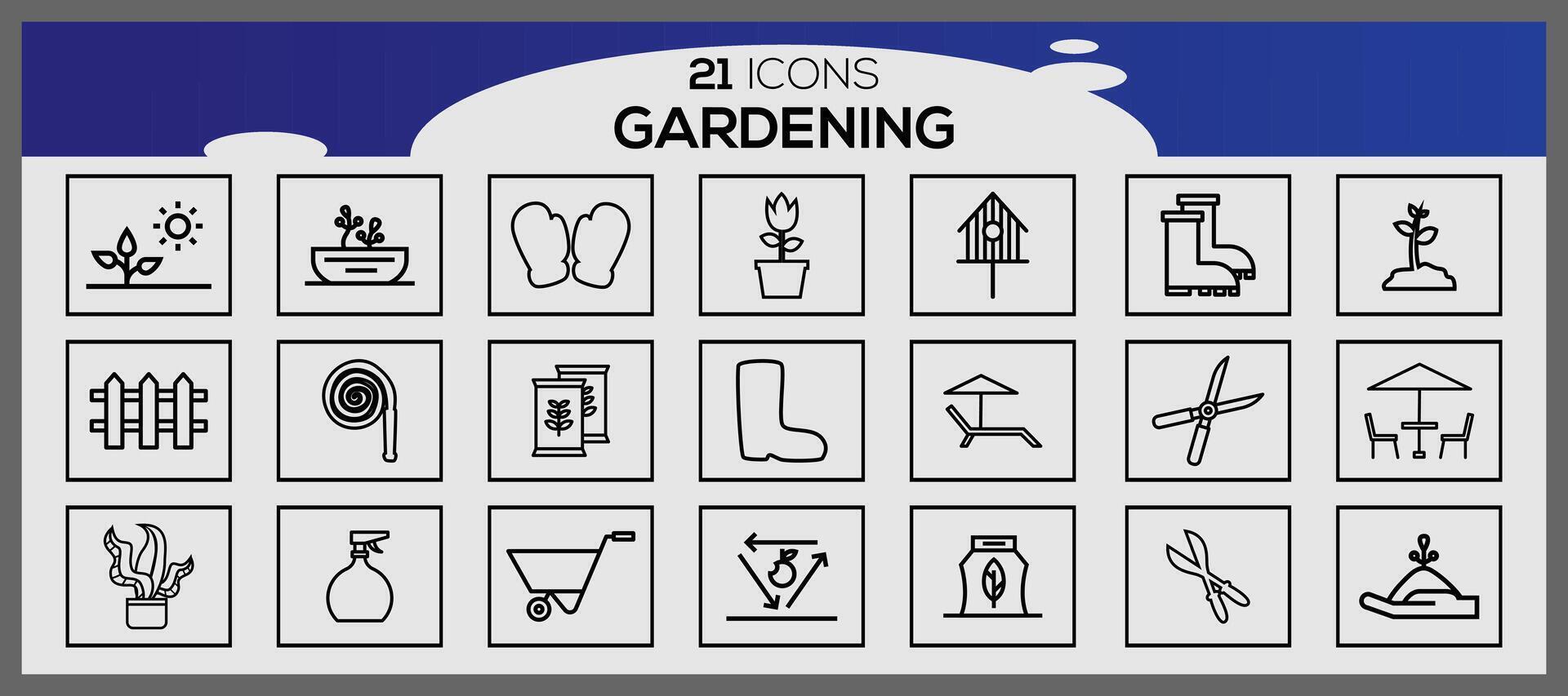 Graden icon set. Gardening elements set. vector