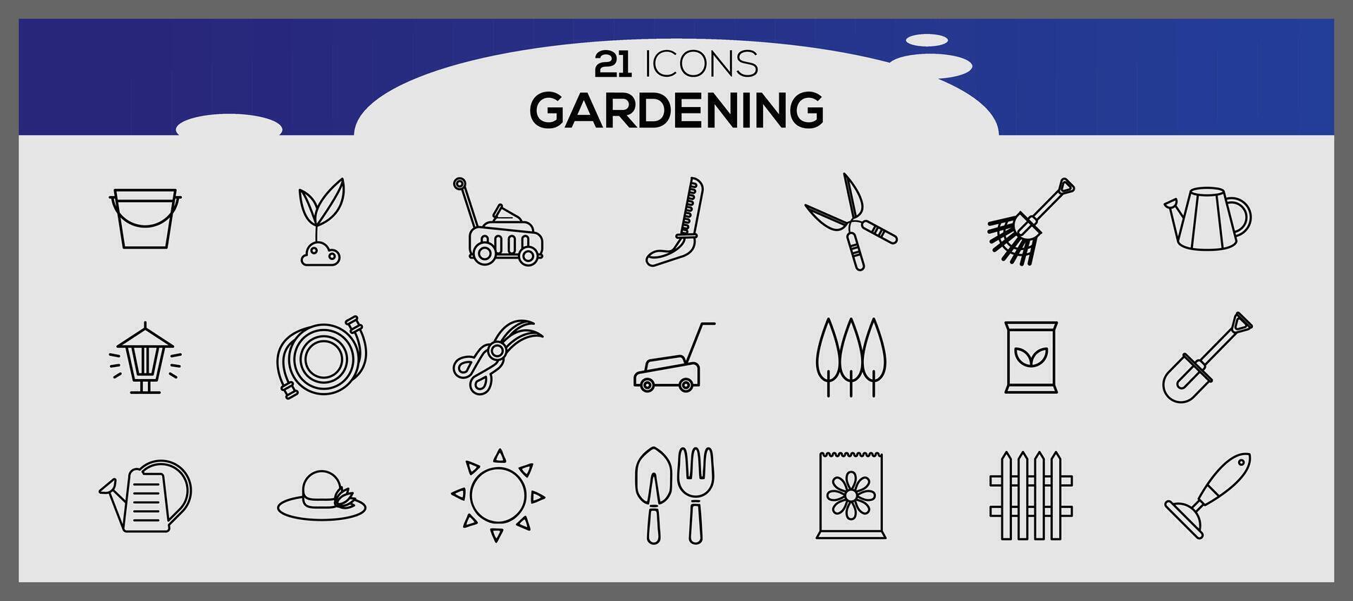 Graden icon set. Gardening elements set. vector