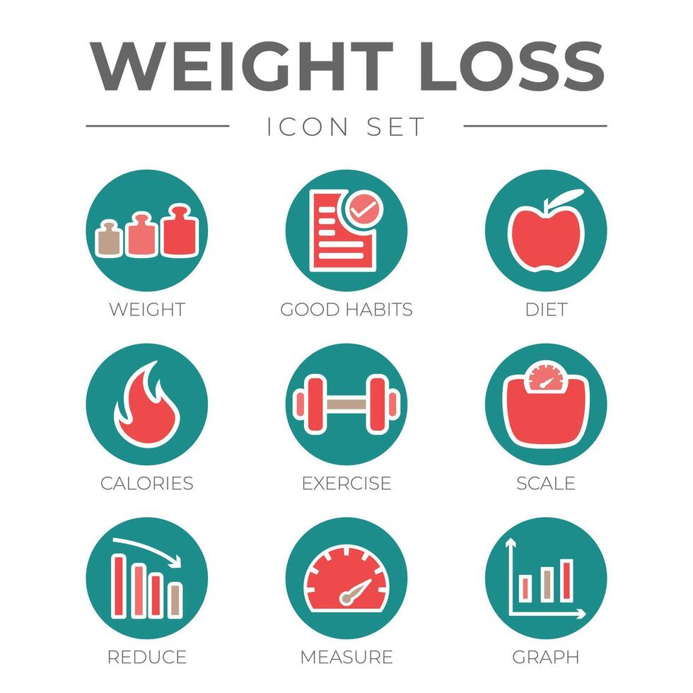 Weight Loss Round Circle Color Icon Set vector