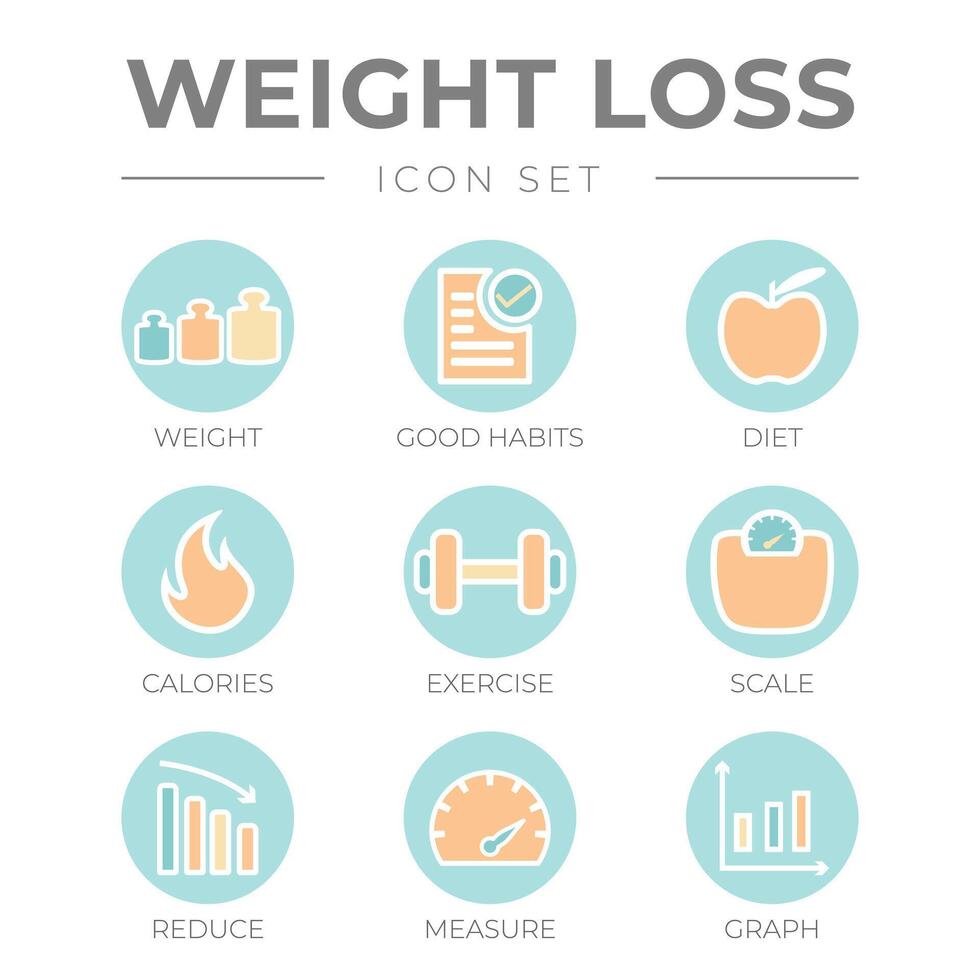 Weight Loss Pastel Outline Icon Set vector