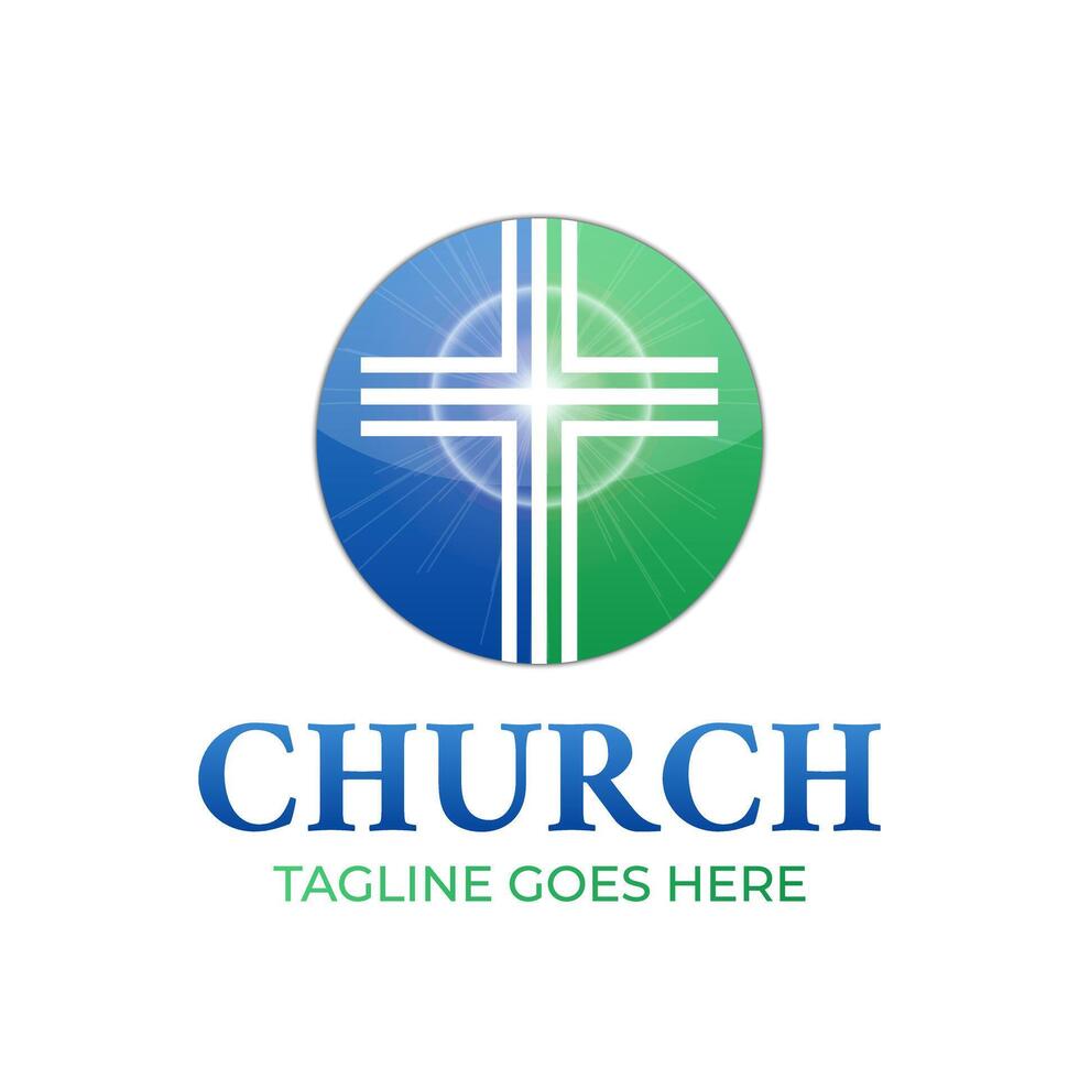 Christian Church Round Logo Design with Cross and Light vector