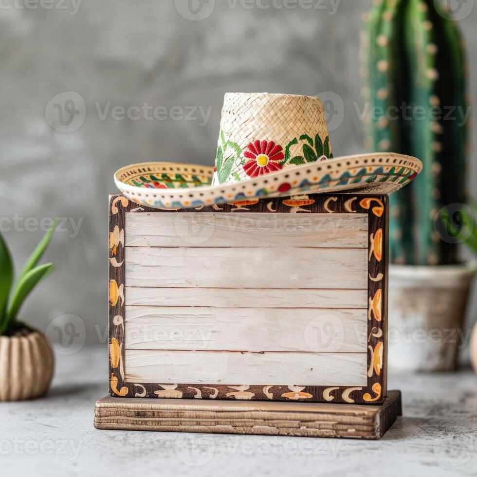 AI generated Save the date white block calendar for Cinco de Mayo, with fun Mexican cactus and hat. ai generated photo