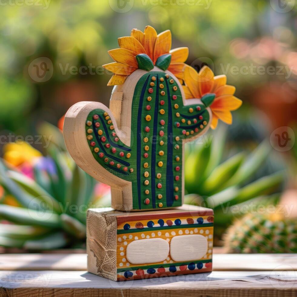 AI generated Save the date white block calendar for Cinco de Mayo, with fun Mexican cactus and flags. ai generated photo