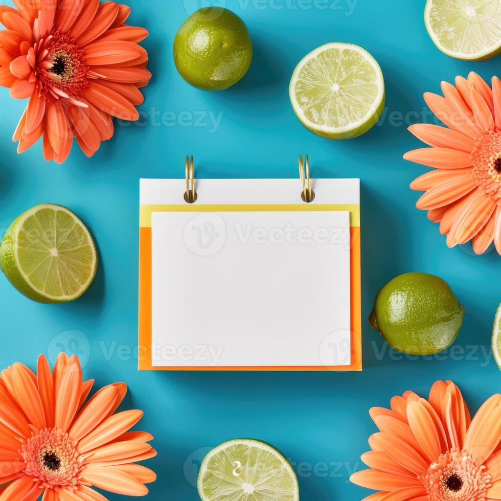 AI generated Save the date white block calendar for Cinco de Mayo, with fun Mexican climes and flowers. ai generated photo