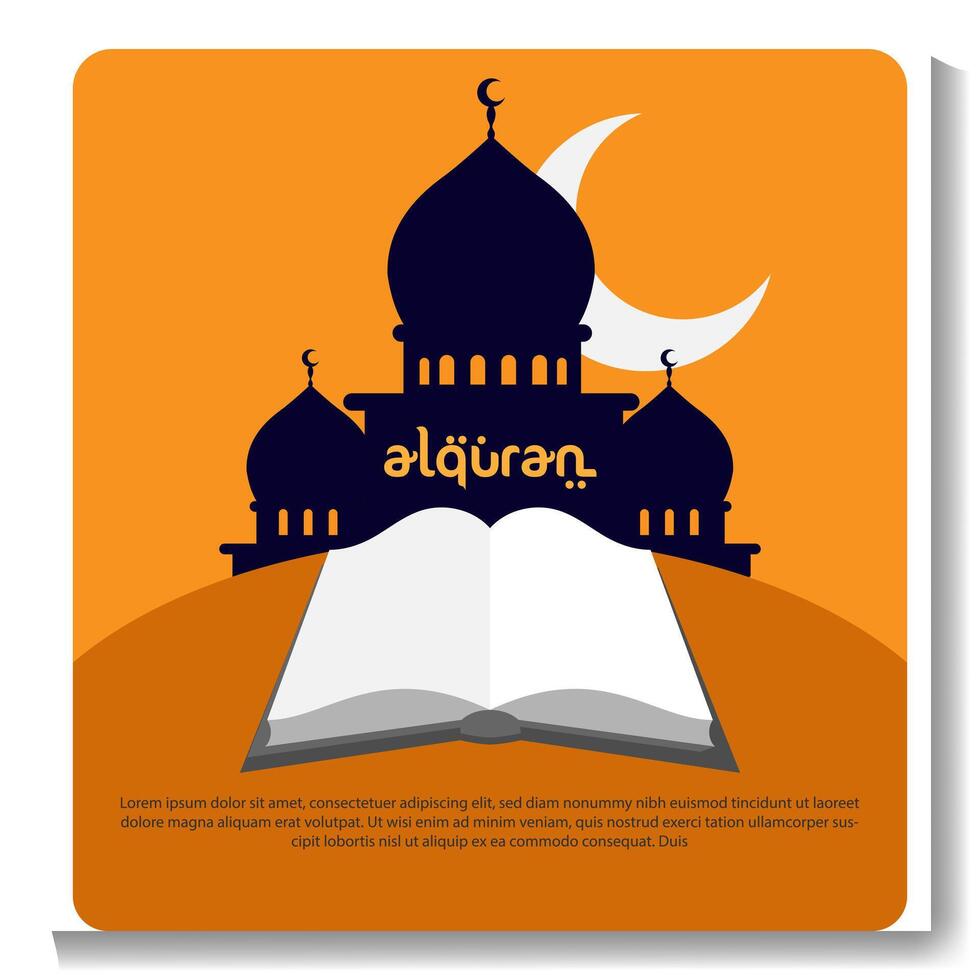 Eid mubarak poster with a crescent moon and a mosque Eid poster. vector