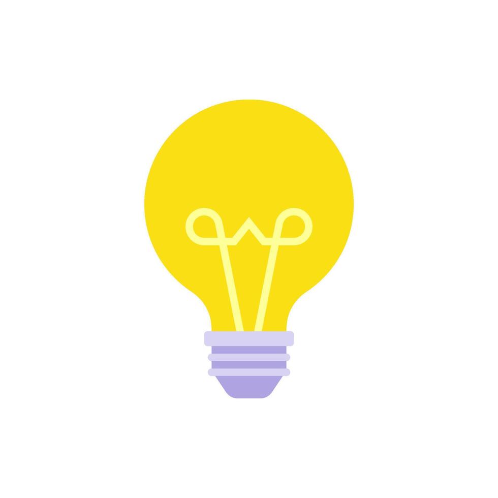 Simple yellow illuminated light bulb for indoor lighting flat illustration. Innovation idea vector