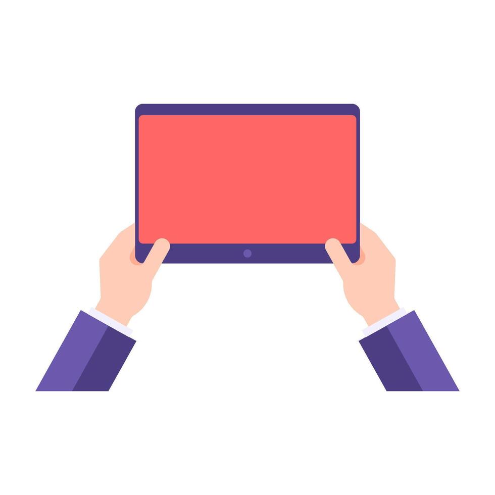 Business man hand holding tablet pc empty copy space screen browsing internet website vector