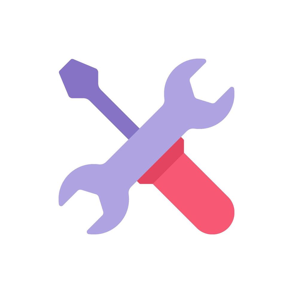 Crossed screwdriver and wrench maintenance engineering service flat illustration vector