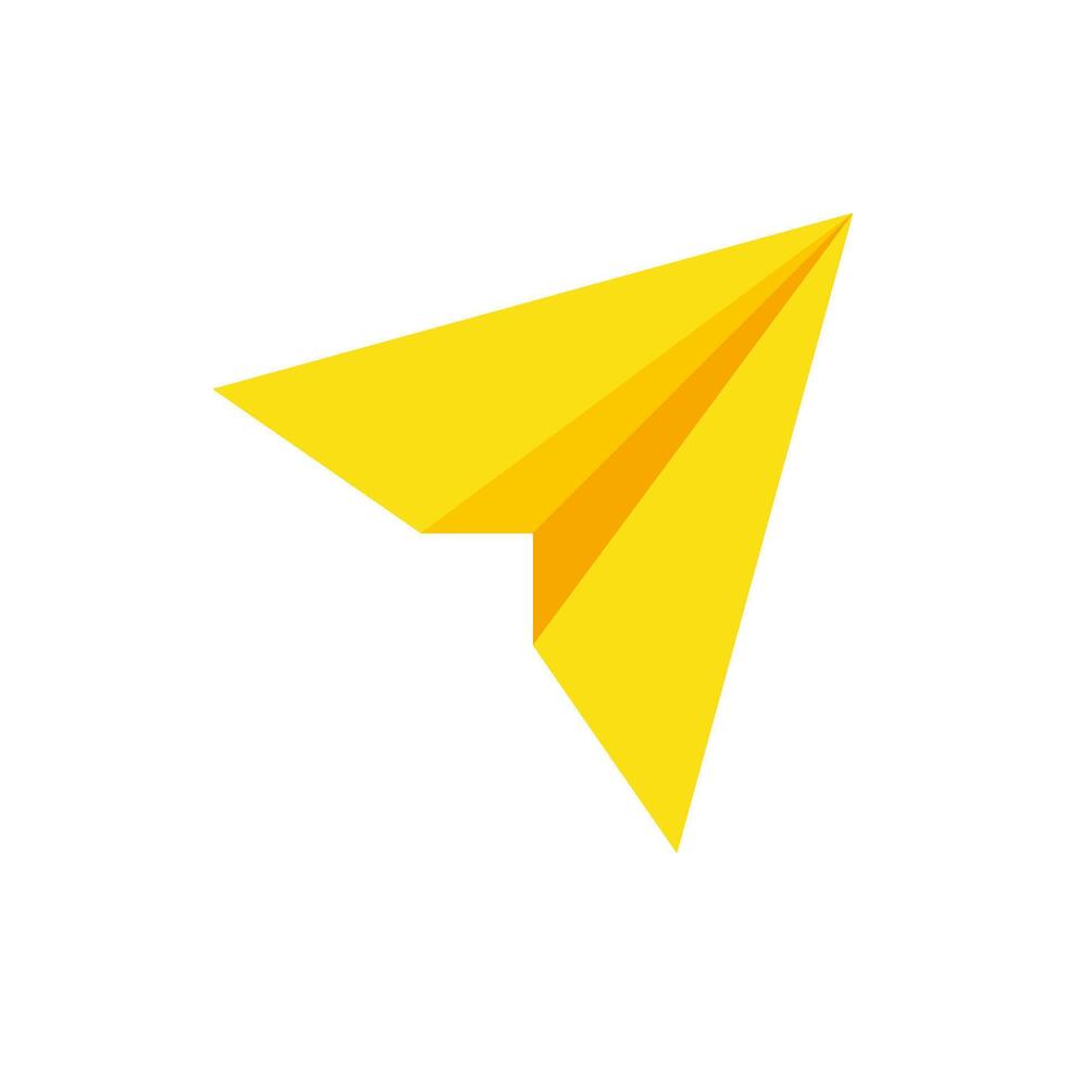 Yellow paper plane flying with wings flat illustration. Origami symbol of new message sending vector