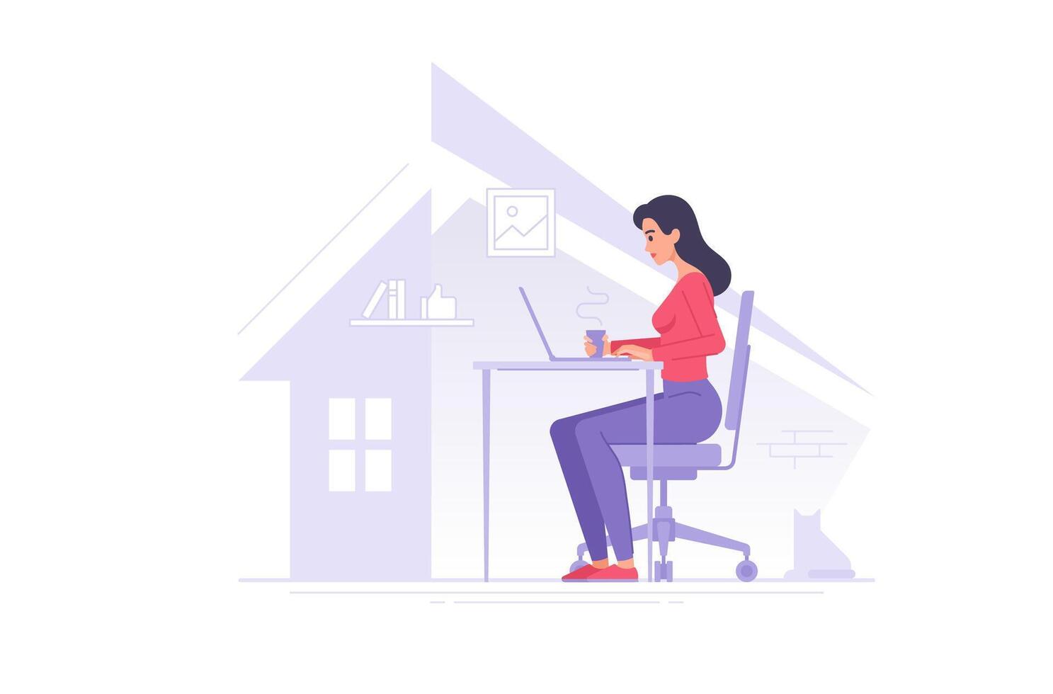 hembra persona de libre dedicación trabajando a hogar ilustración dibujos animados mujer con taza vector