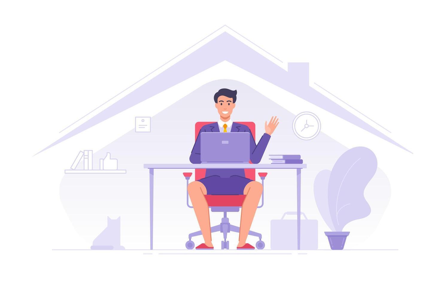 illustration of half dressed businessman manager work at home vector