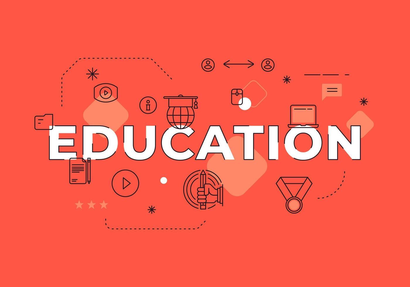 Education text concept modern flat style illustration red banner with outline icons vector