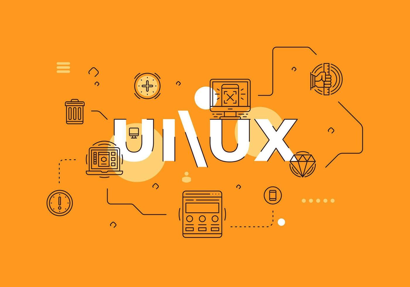 UI and UX text concept modern flat style illustration red banner with outline icons vector