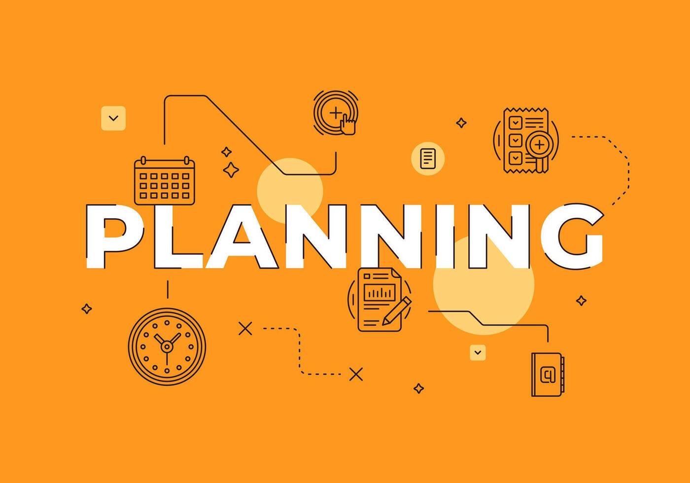 Planning text concept modern flat style illustration red banner with outline icons vector