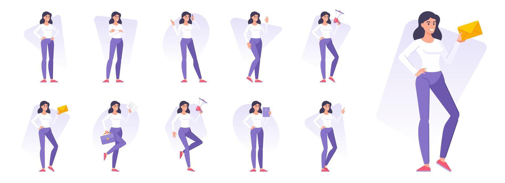 conjunto de moderno mujer trabajando en proyecto ilustraciones vector