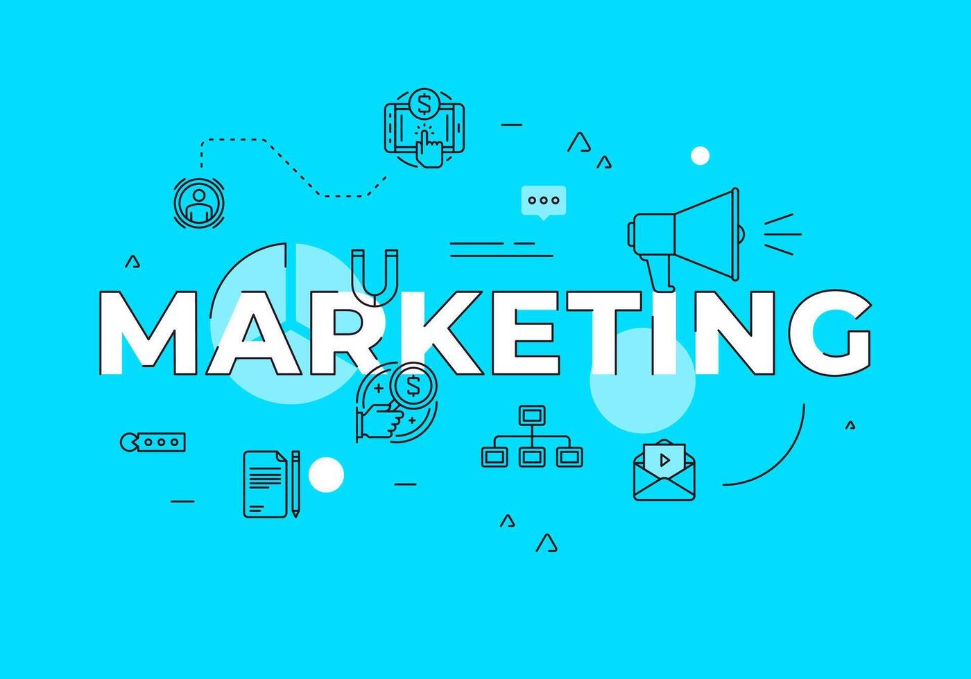 Marketing text concept modern flat style illustration red banner with outline icons vector