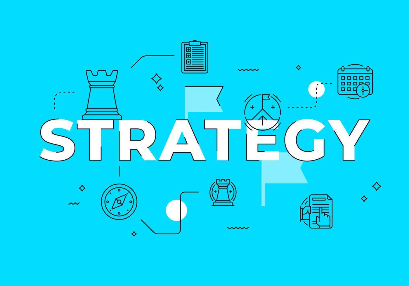 Strategy text concept modern flat style illustration red banner with outline icons vector