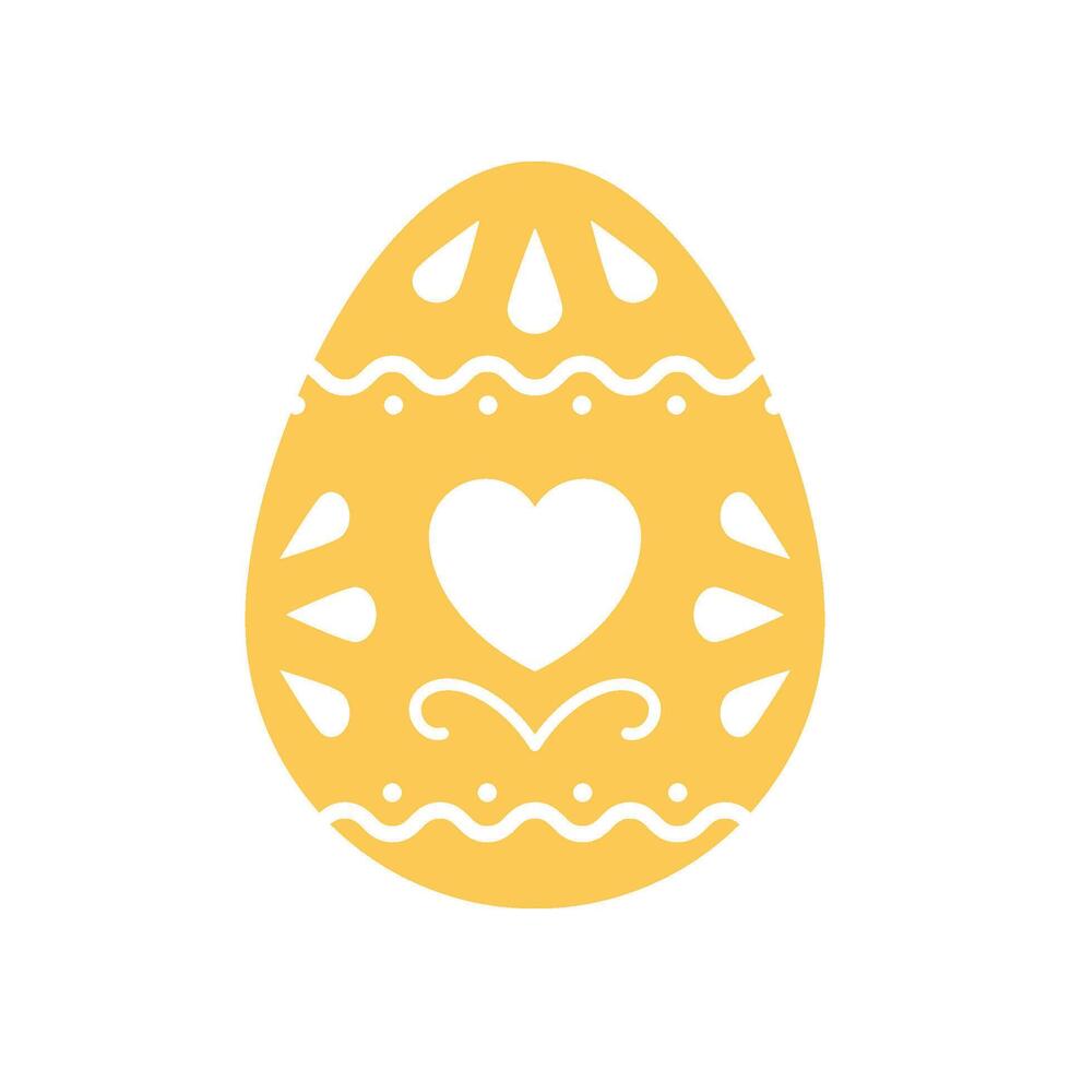 Easter chicken egg yellow romantic ornament with heart and decor element minimalist icon vector flat