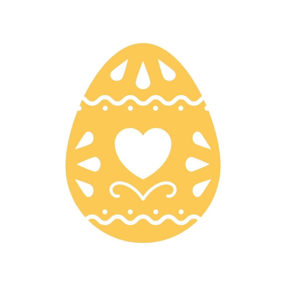 Easter chicken egg yellow romantic ornament with heart and decor element minimalist icon vector flat