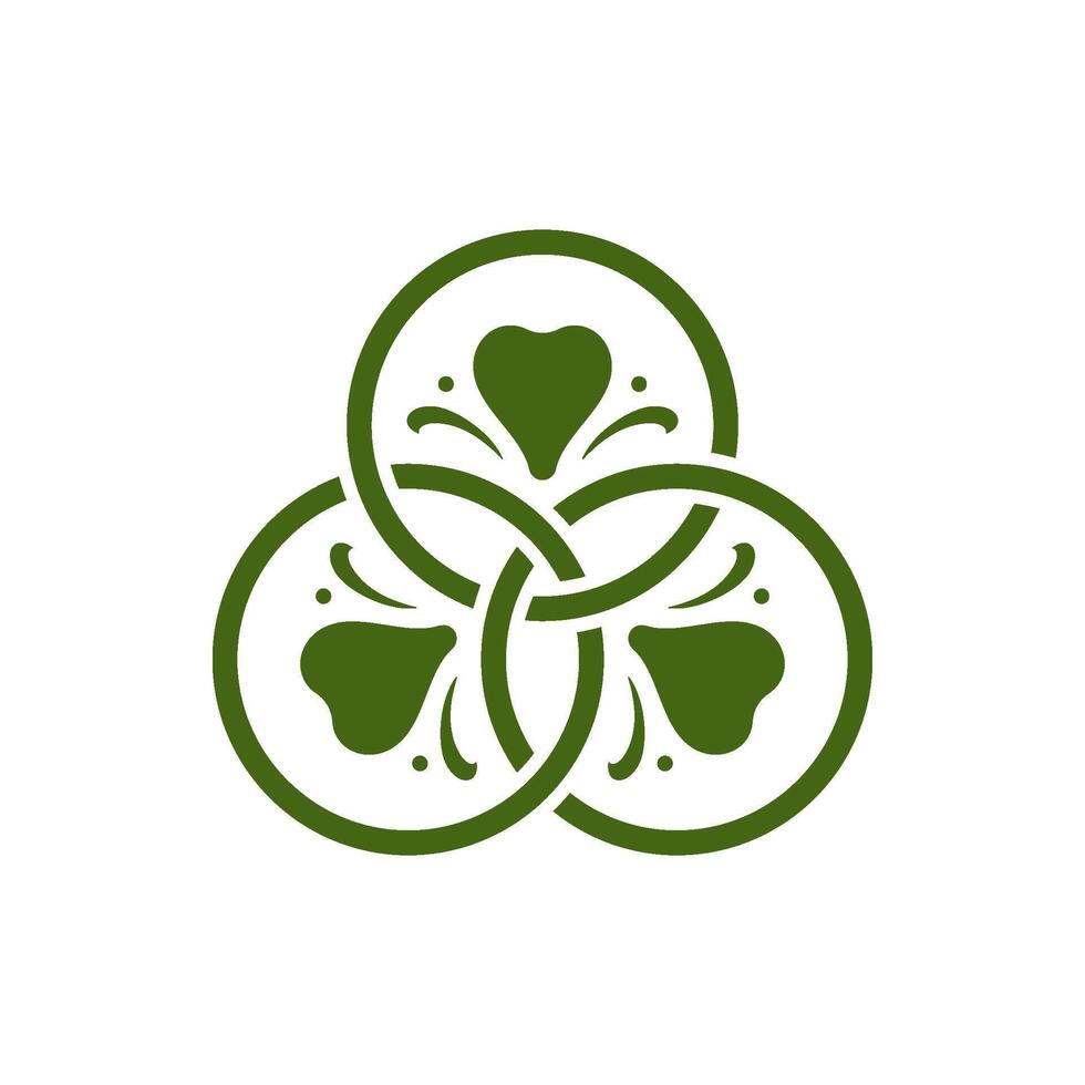 St Patrick's Day green lucky clover connected heart petals circle frame vintage icon vector flat