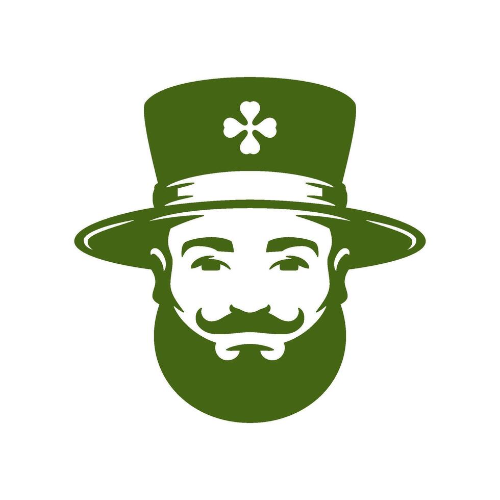 S t patrick's día irlandesa suerte hombre en sombrero con trébol retrato Clásico icono vector plano ilustración