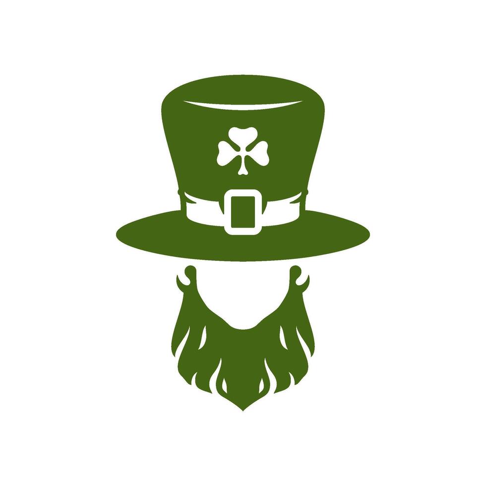 St Patrick's Day Irish leprechaun portrait in hat faceless silhouette vintage icon vector flat