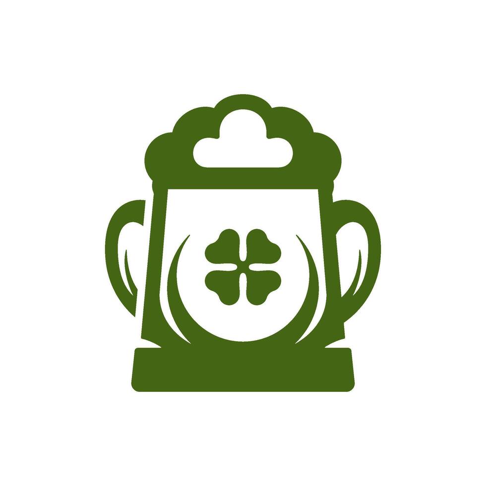 Saint Patrick's Day Irish foamy beer mug with two handles green clover vintage icon vector flat