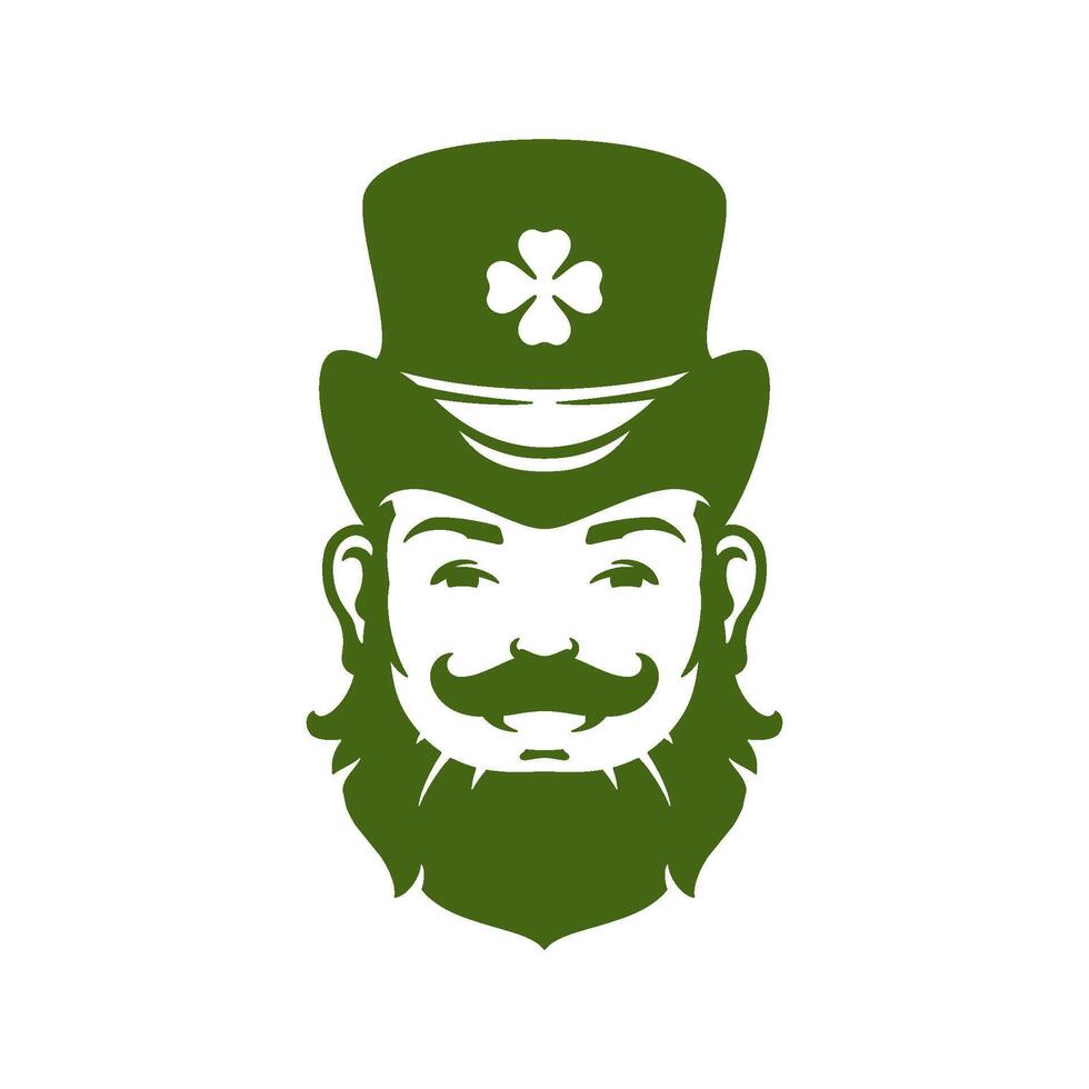 Saint Patrick's Day smiling male leprechaun portrait Irish lucky clover hat vintage icon vector flat