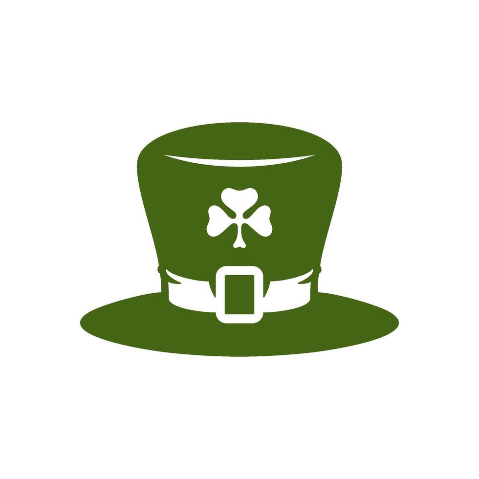 St Patrick's Day lucky leprechaun hat with clover shamrock green vintage icon vector flat