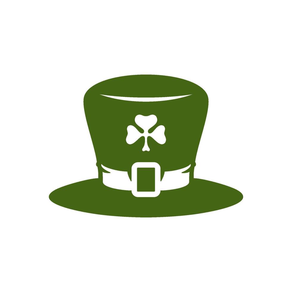 S t patrick's día suerte duende sombrero con trébol trébol verde Clásico icono vector plano