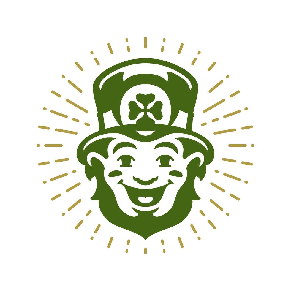Santo patrick's día riendo irlandesa Troll duende sombrero con verde trébol Clásico icono vector plano