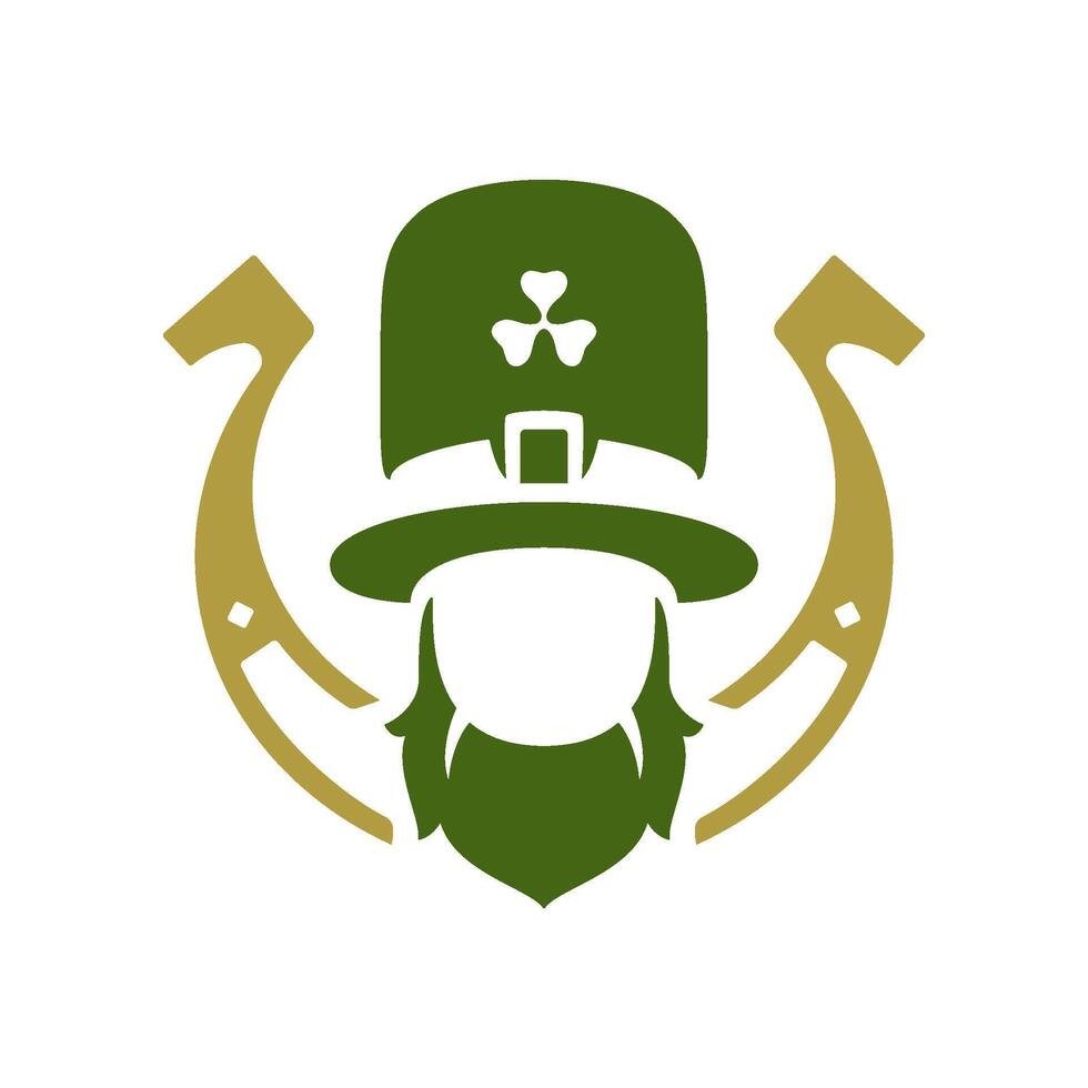 St Patrick's Day Irish leprechaun portrait with horseshoe lucky mascot vintage icon vector flat