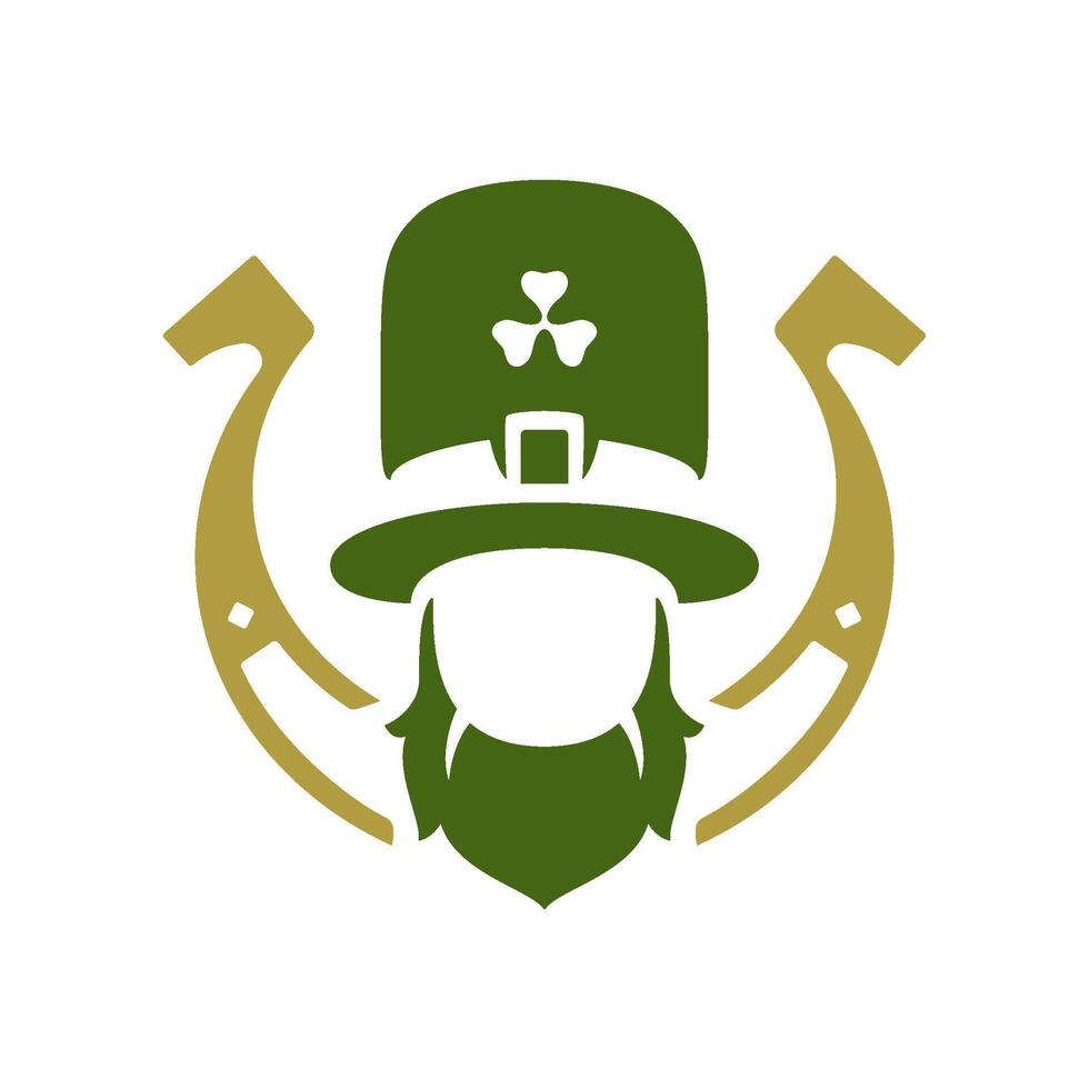 St Patrick's Day Irish leprechaun portrait with horseshoe lucky mascot vintage icon vector flat