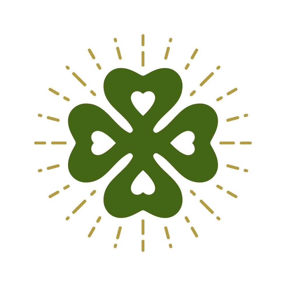 Saint Patrick's Day good luck and love Irish green clover bright rays vintage icon vector flat