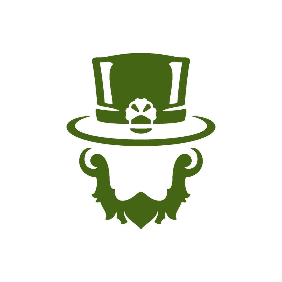 Saint Patrick's Day lucky troll portrait leprechaun faceless silhouette hat vintage icon vector flat