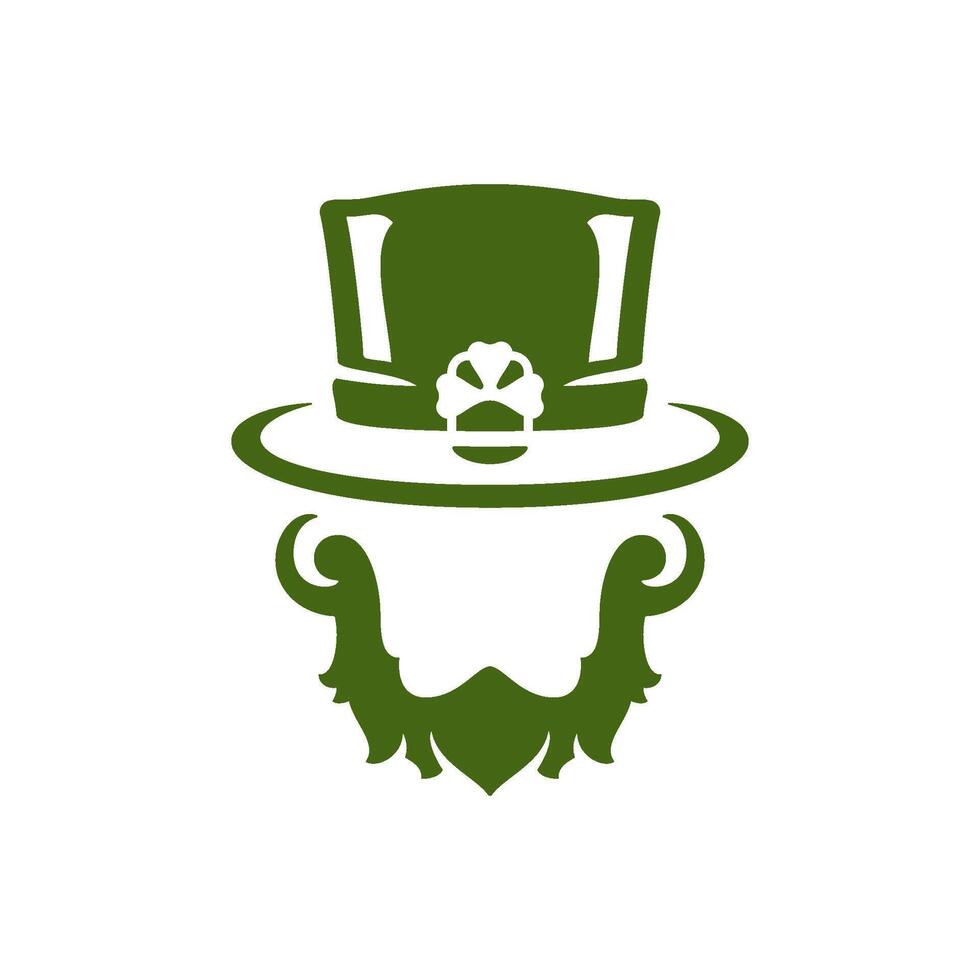 Saint Patrick's Day lucky troll portrait leprechaun faceless silhouette hat vintage icon vector flat