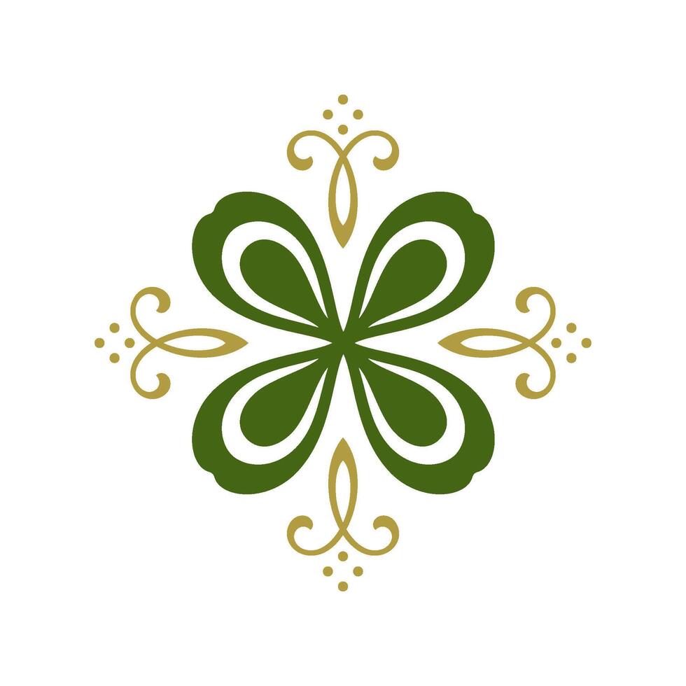 St Patrick's Day green clover Irish lucky elegant antique curved ornate vintage icon vector flat