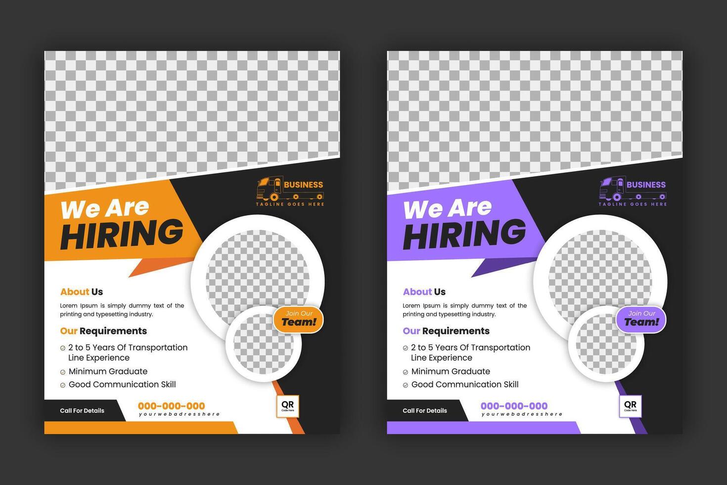 Construction Hire Flyer Design Template We are hiring for job vacancies, construction, and home renovation flyers. abstract orange and purple color layout in A4 flyer size vector