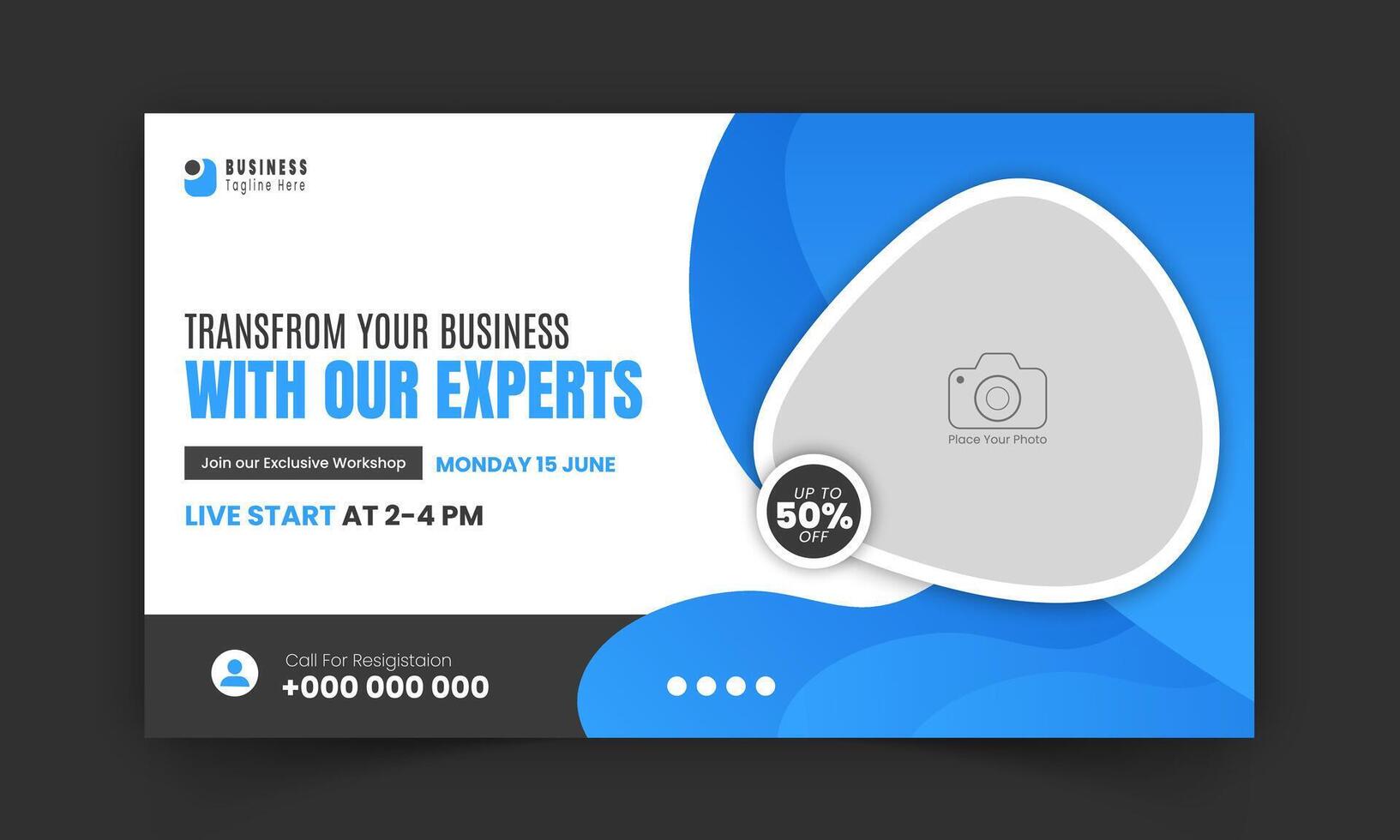 Corporate creative live streaming thumbnail for digital marketing agency, premium, editable, online, business thumbnail cover photo social media post design with blue color shape vector