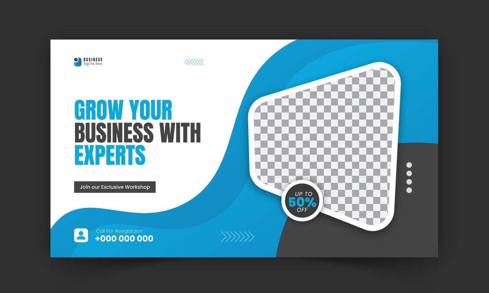 Corporate and business workshop promotion for live stream thumbnail design in blue, editable modern and creative online gaming thumbnail template, web banner, social media post, cover vector