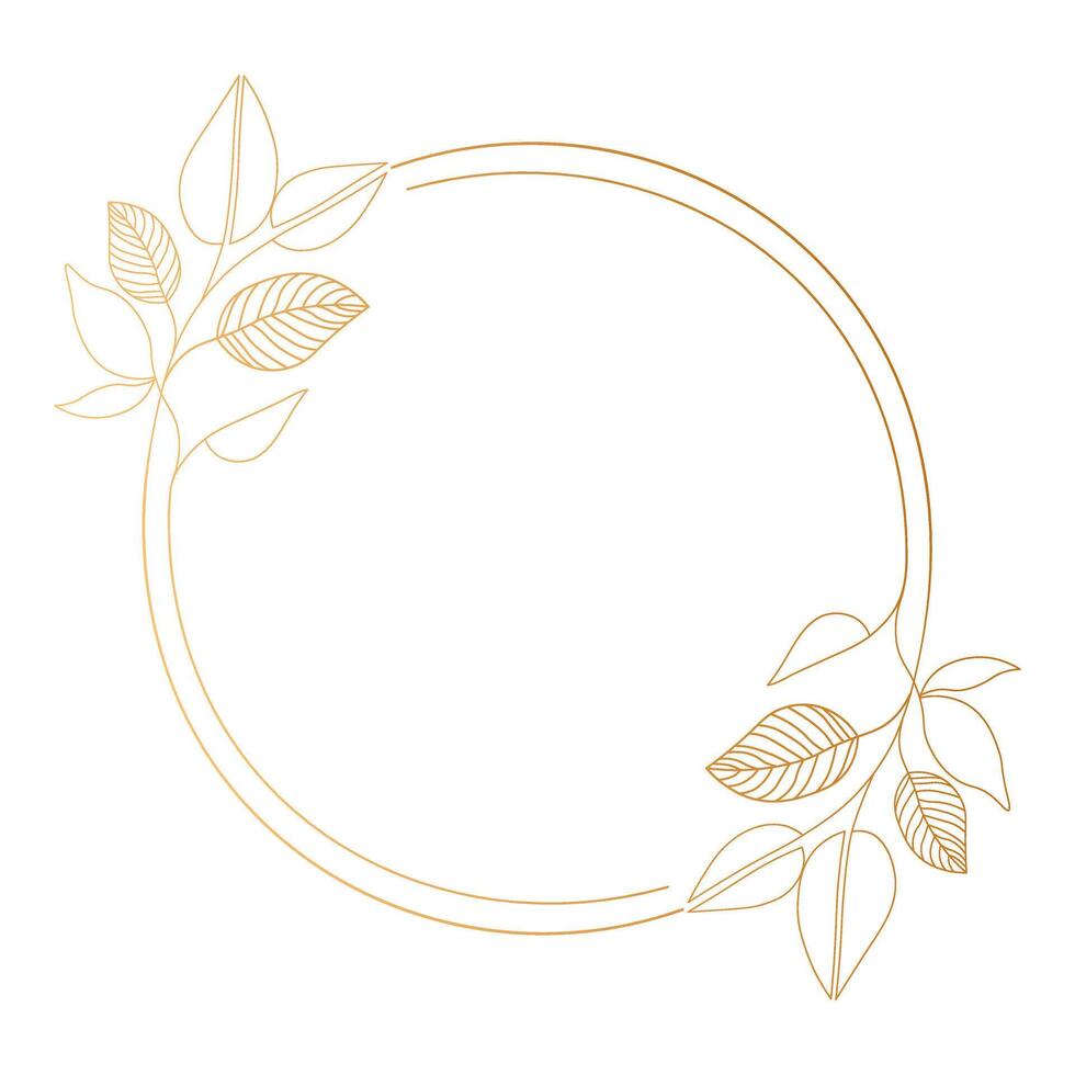 Golden luxury frame with contour plants and flowers for invitation. Template vector