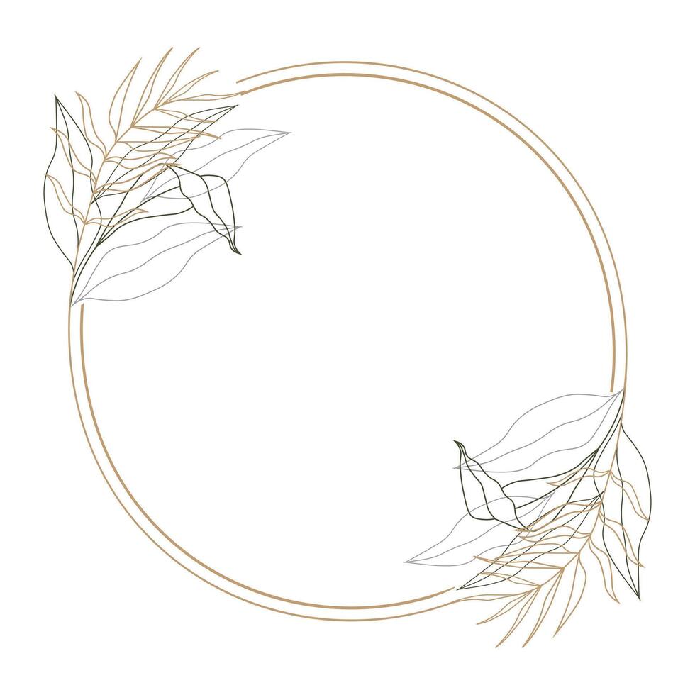 Golden luxury frame with contour plants and flowers for invitation. Template vector